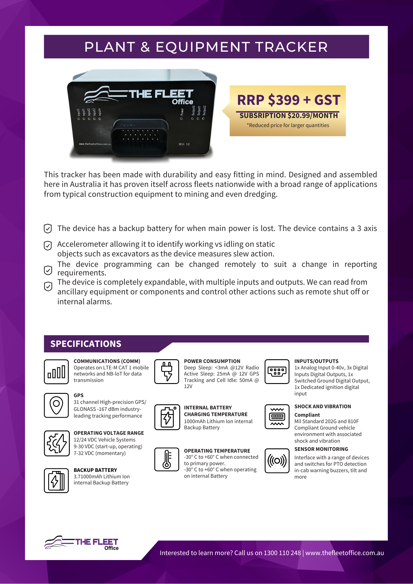 Plant And Equipment Data Sheet The Fleet Office