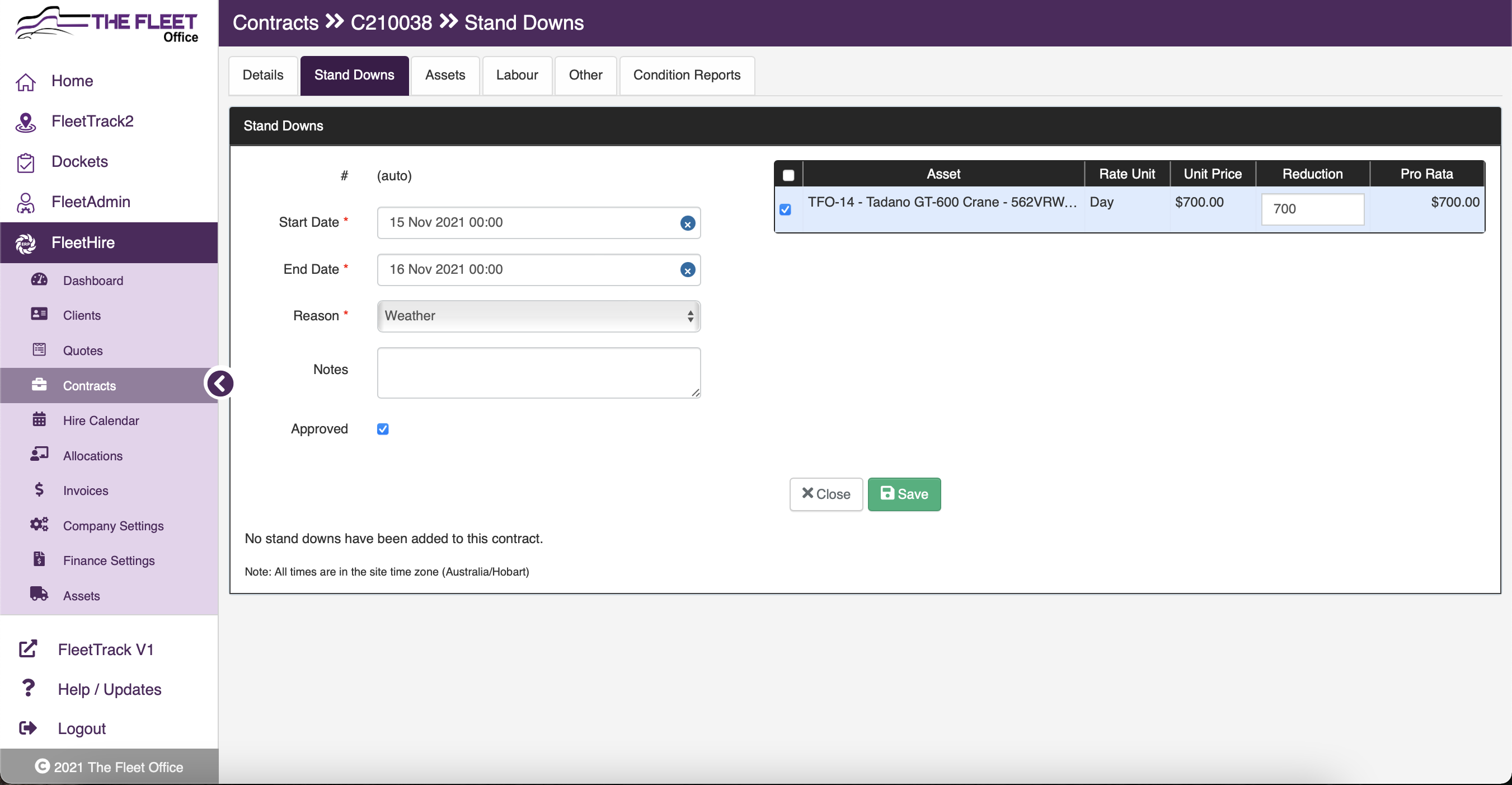 FleetHire Stand Downs The Fleet Office